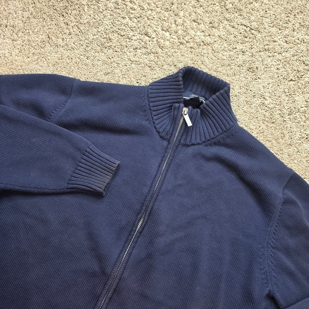 Faconnable Full Zip Sweater Mens Medium Blue Cotton Mock Neck Casual Cardigan